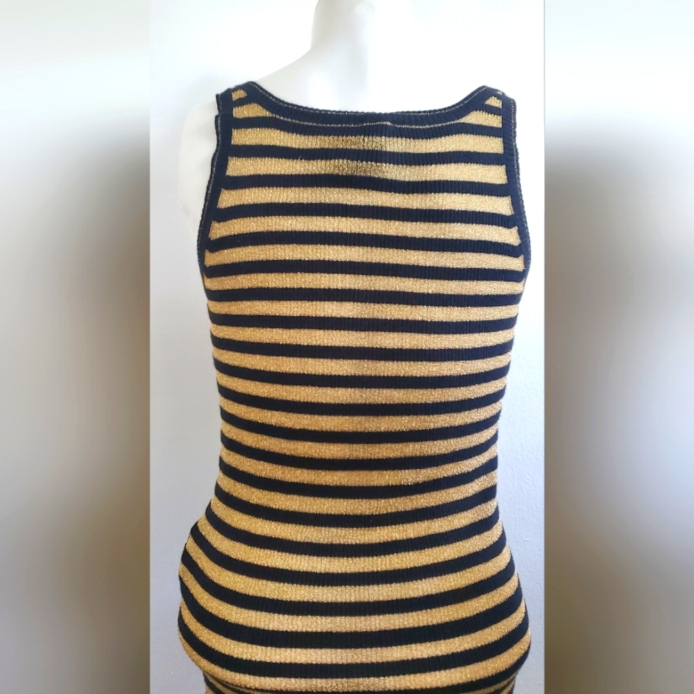 D&G dolce&gabbana- striped tank top gold metal / black - scoop neck - Picture 3 of 8